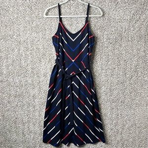 Tommy Hilfiger Midi Dress Women’s Medium Navy Blue, Red & White Chevron Pattern